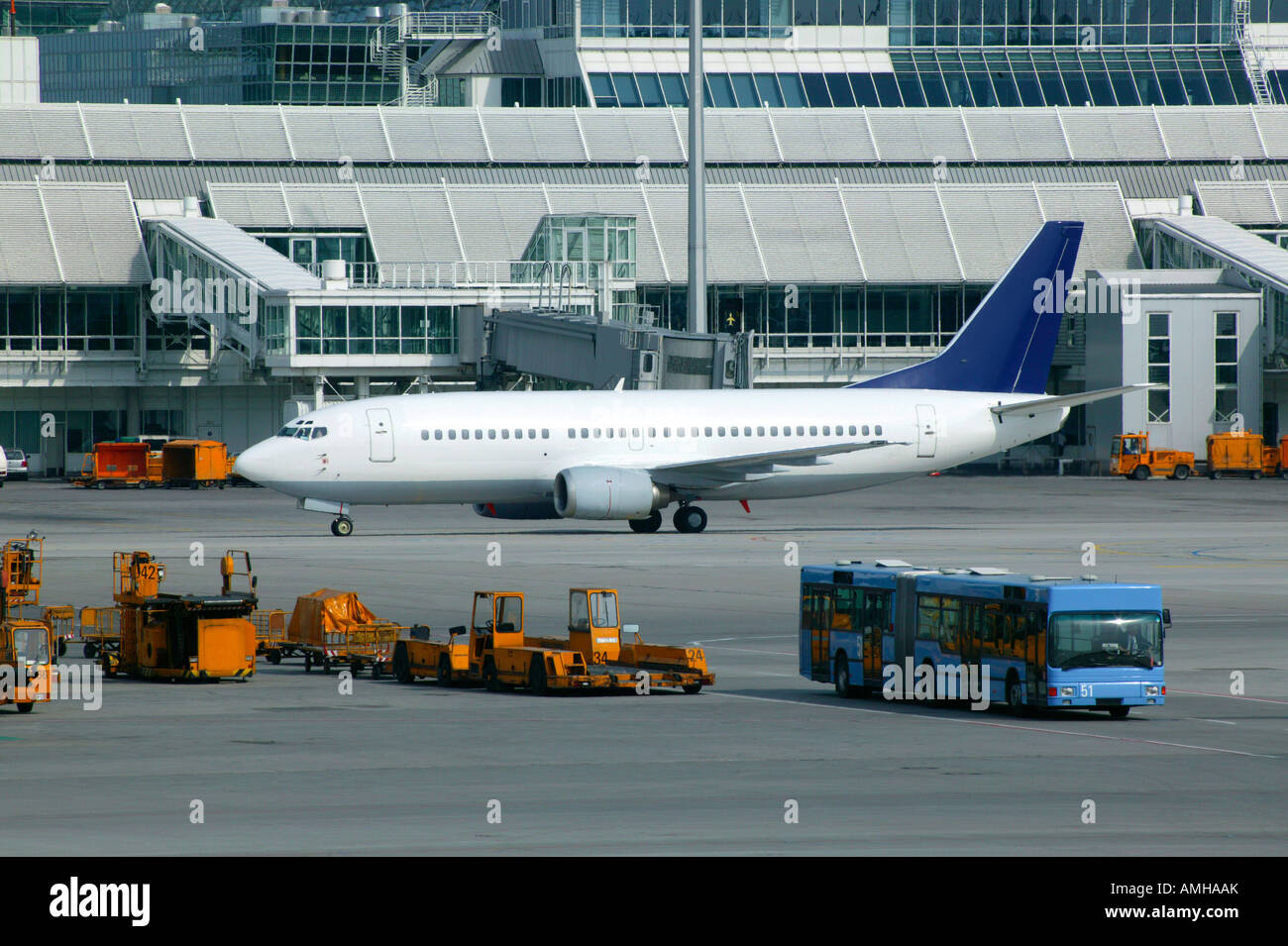 airport munich with a rolling airplane Stock Photo