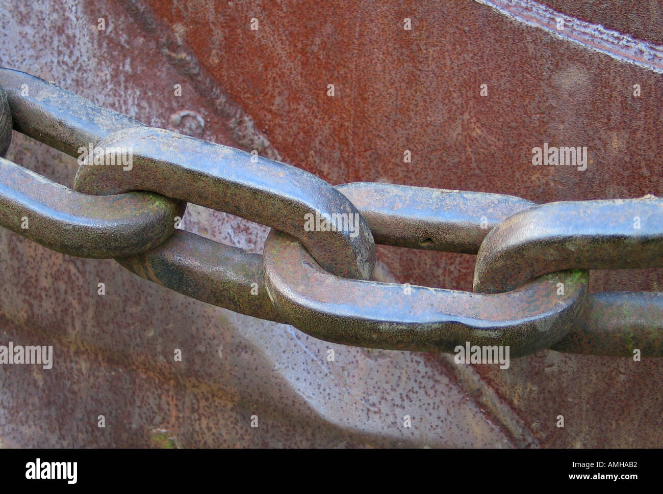 The chain on the bucket of a dragline used in scooping up iron ore rocks. Stock Photo