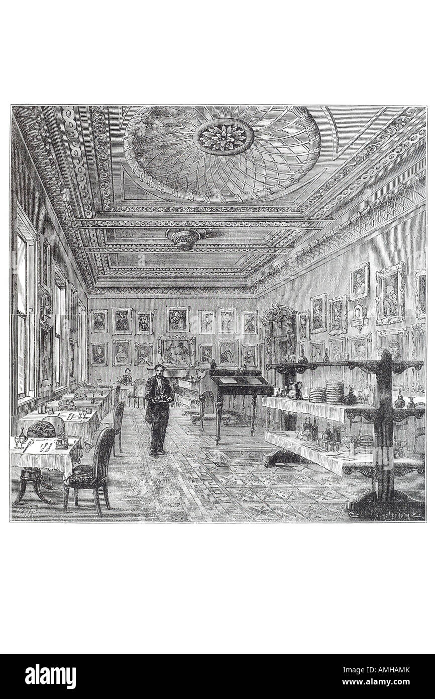 1870 dining room garrick club 13 15  Street Covent Garden interior inside London Greater capital city England English Britain Br Stock Photo