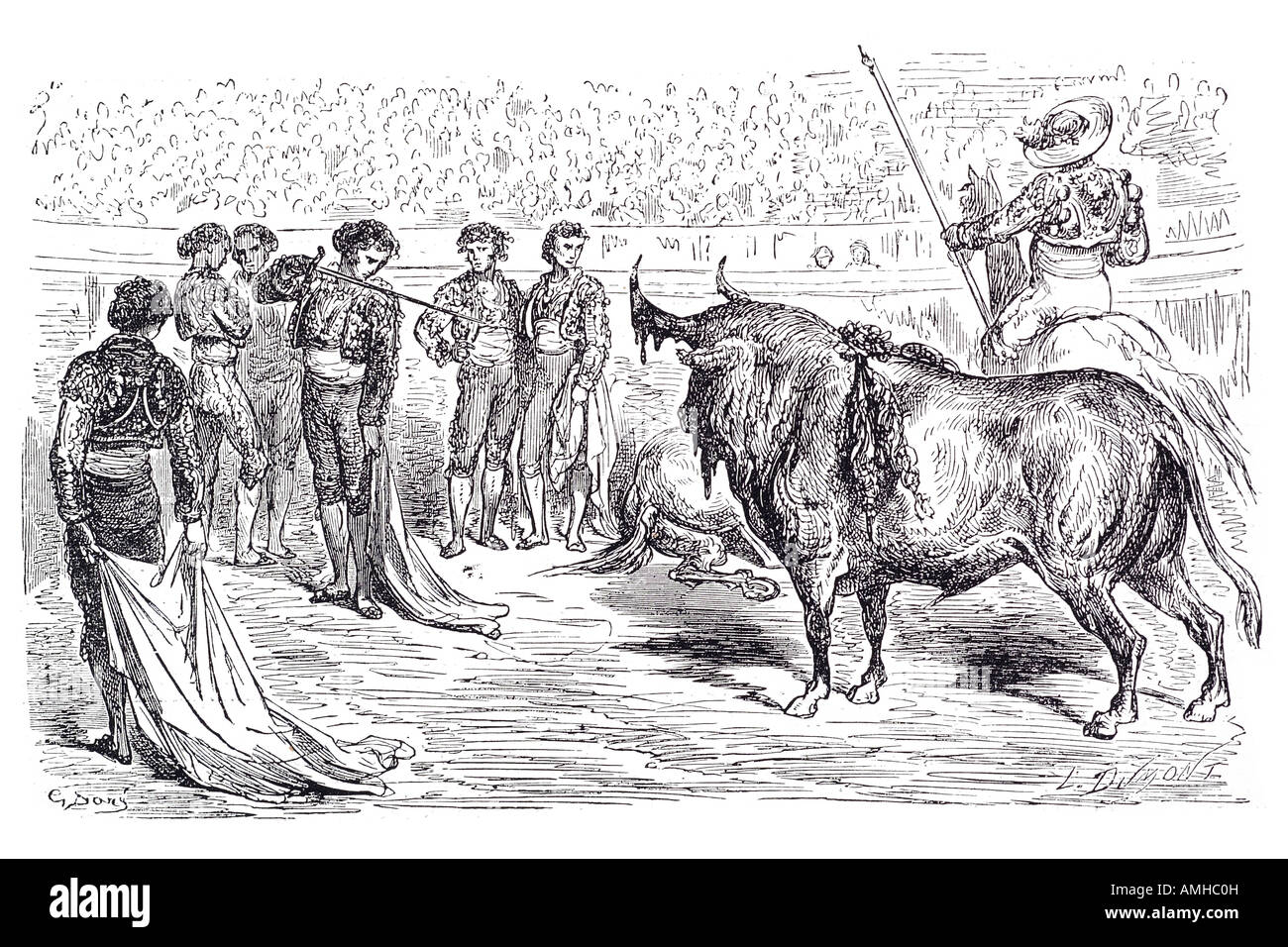 espada stab kill finish execute slay slaughter ceremonial bull fight spain matador toreador ritual traditional entertainment pub Stock Photo