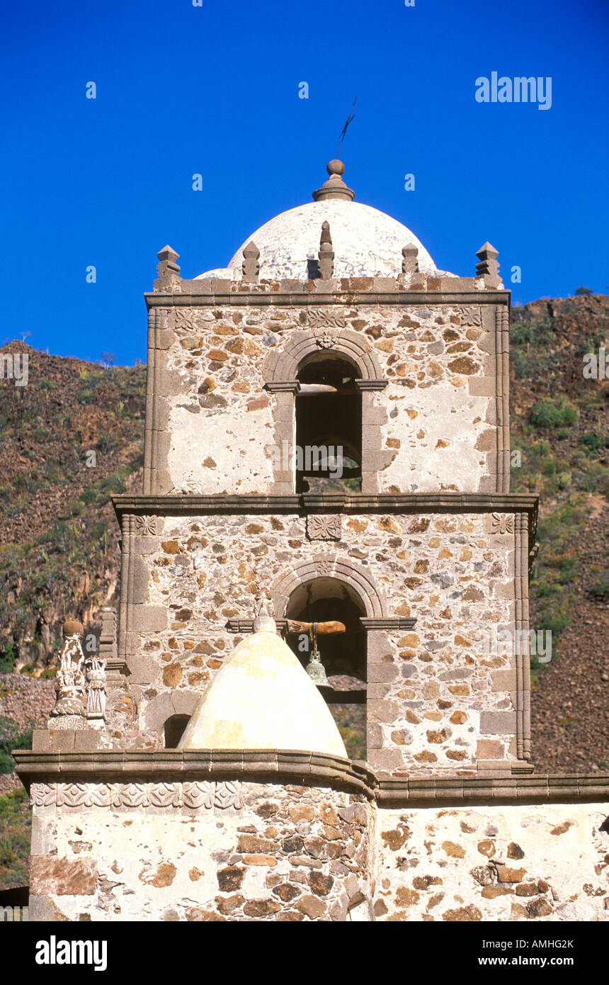 Mexico, Baja California Sur, San Javier, Mission San Javier de Vigge, Bell Tower Stock Photo