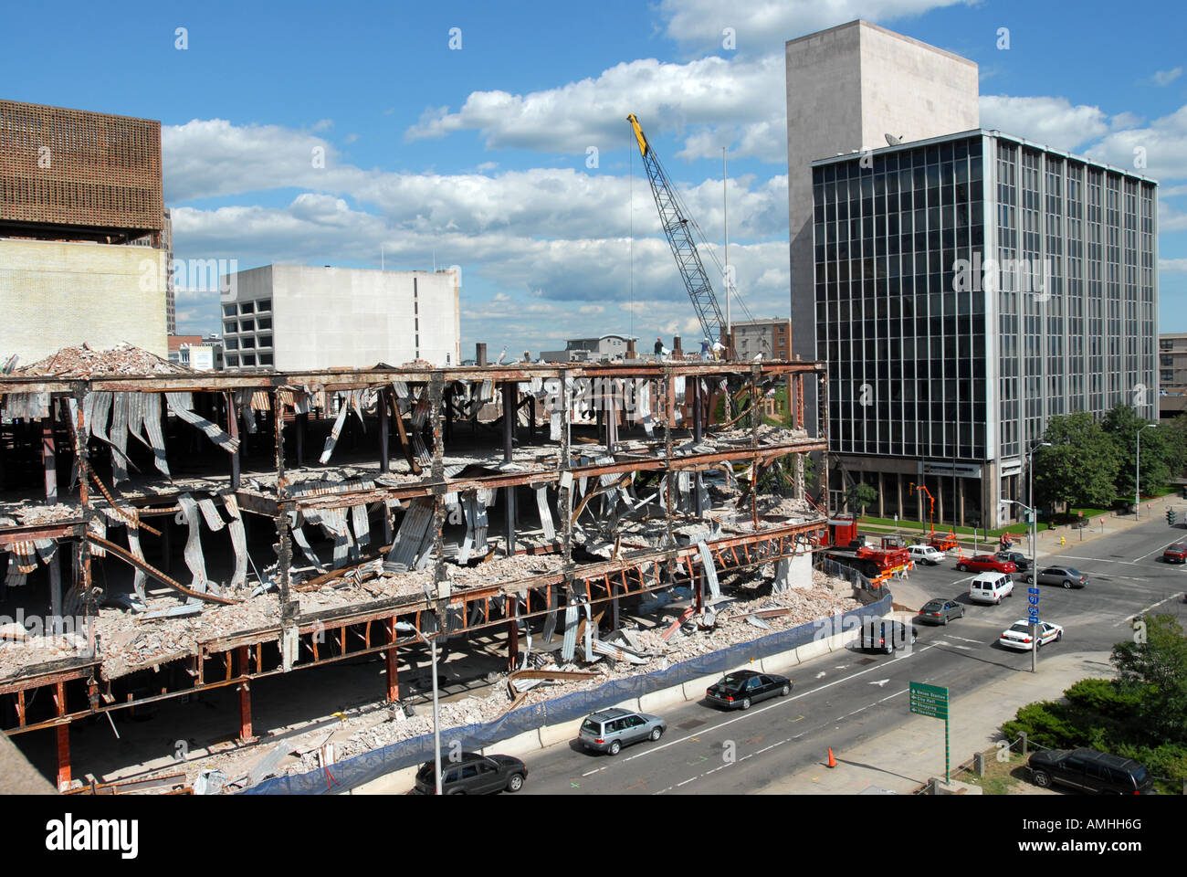 Building demolition in New Haven, Connecticut USA of the former Macy's building Stock Photo