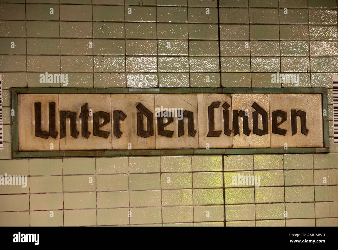 original 1930s Unter den Linden Berlin U bahn underground railway station name plate former ghost station east Germany Stock Photo