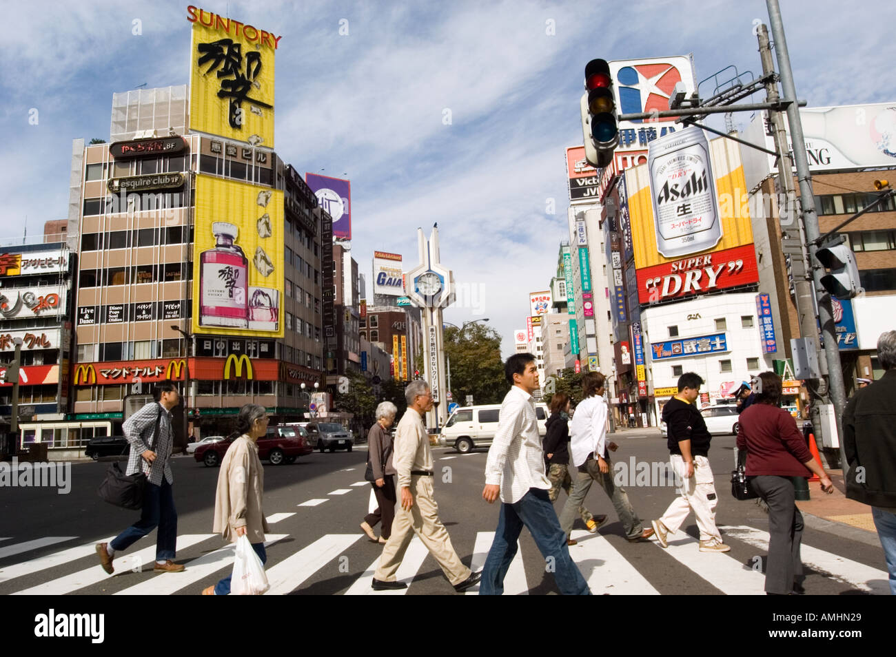 Pedestrian crossing in Susukino district of Sapporo Japan Stock Photo