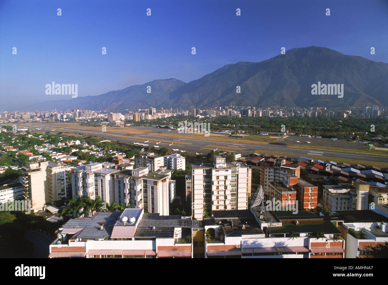 Caracas with Simon Bolivar Internantional Airport and surrounding mountains Stock Photo