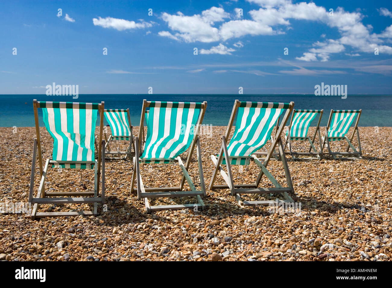 Deck chairs on Brighton beach Stock Photo Alamy