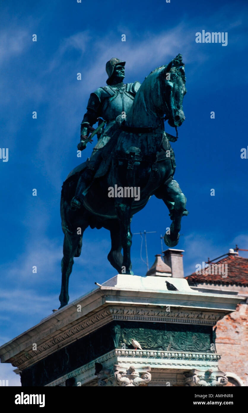 Italy, Venice, Castello, equestrian statue of Bartolomeo Colleoni by Verrocchio at the Campo San Giovanni e Paolo Stock Photo