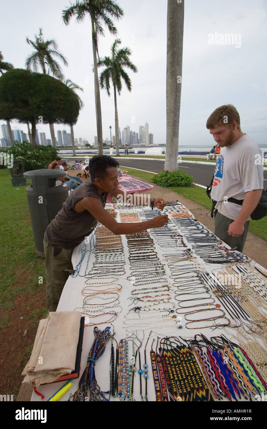 Panama City, Panama. tourist buying souvenir at waterfront, Avenida
