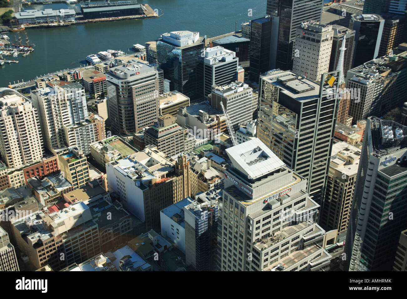 Aerial of corporate business buildings in Sydney Stock Photo