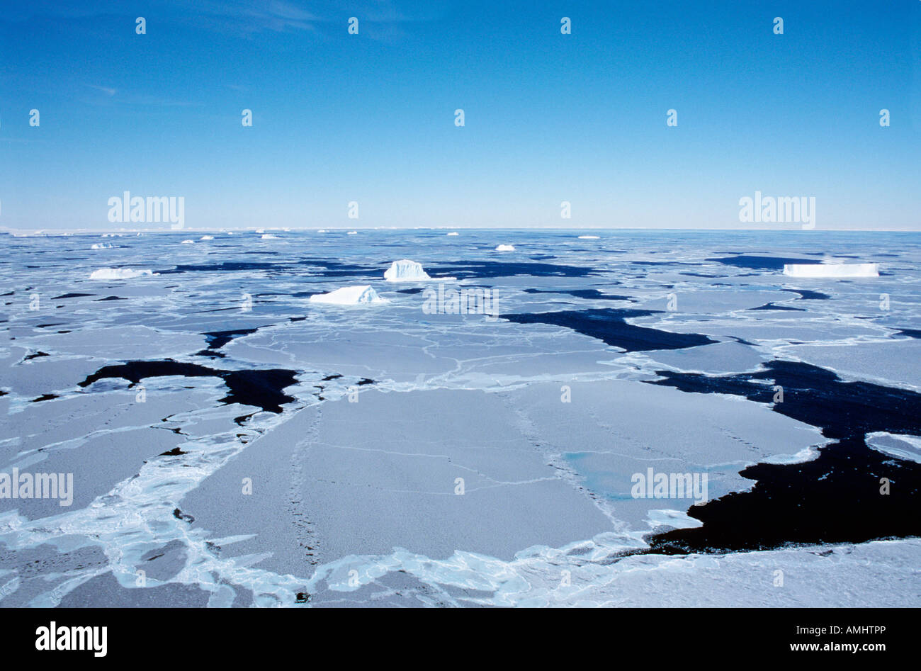 pack ice in the Weddell Sea Antarctica Antarktis Eis Eisfelder Eislandschaften Eisschollen Kaelte Landschaften Meer Meereis Natu Stock Photo