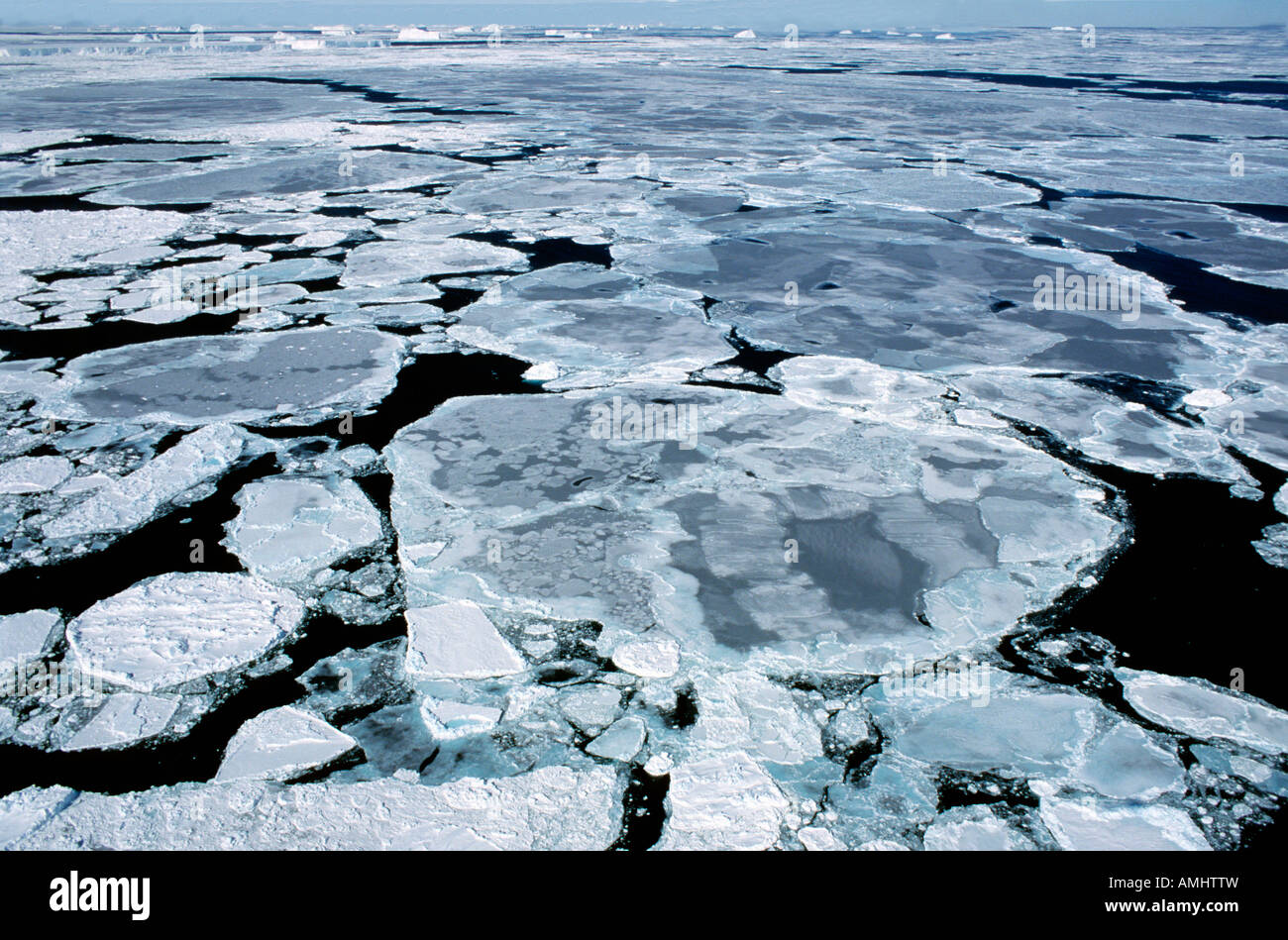 pack ice in the Weddell Sea Antarctica Antarktis Eis Eisfelder Eislandschaften Eisschollen Kaelte Landschaften Meer Meereis Natu Stock Photo