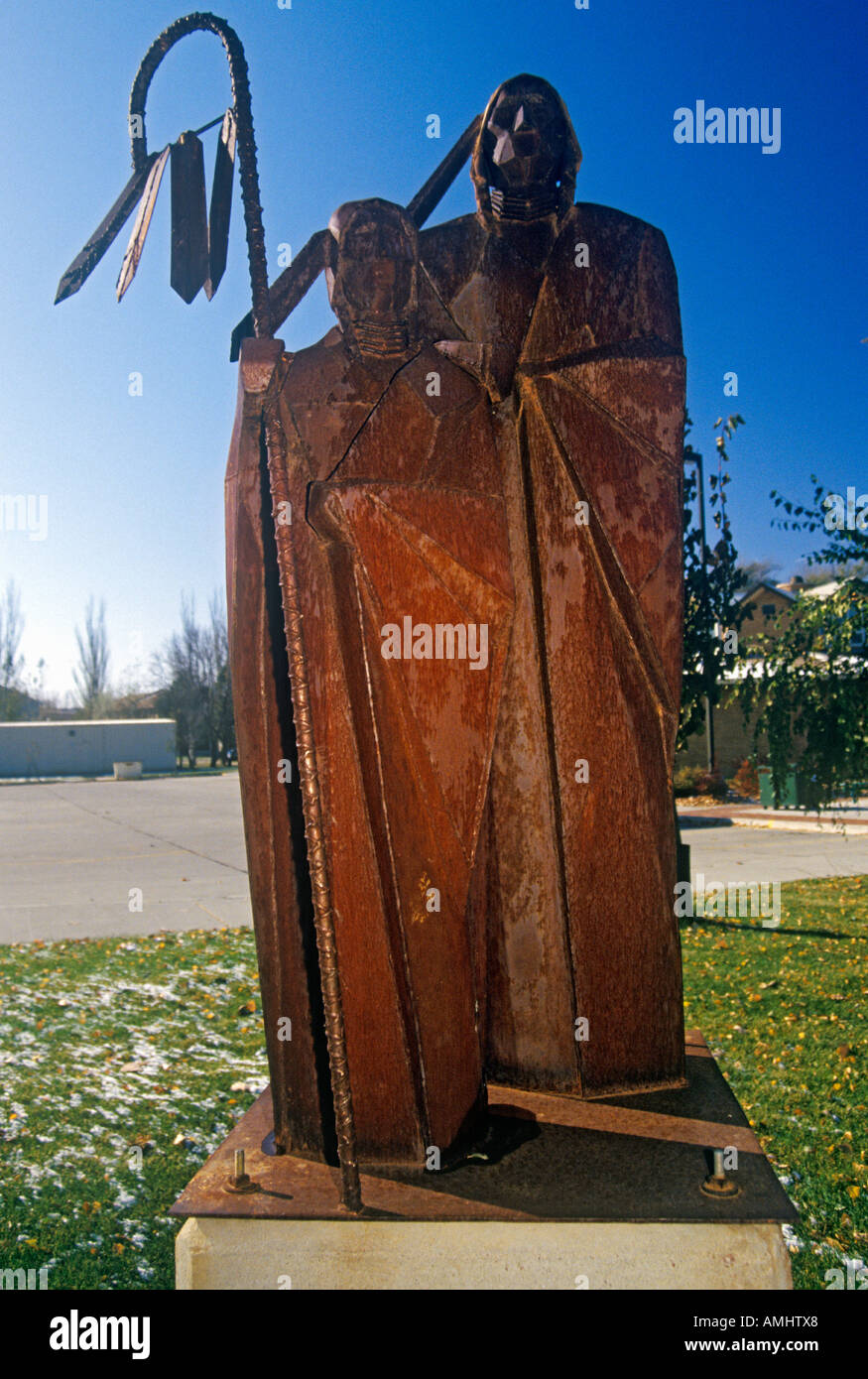 Statue of Native American in Akta Lakota Museum in Chamberlain SD Stock