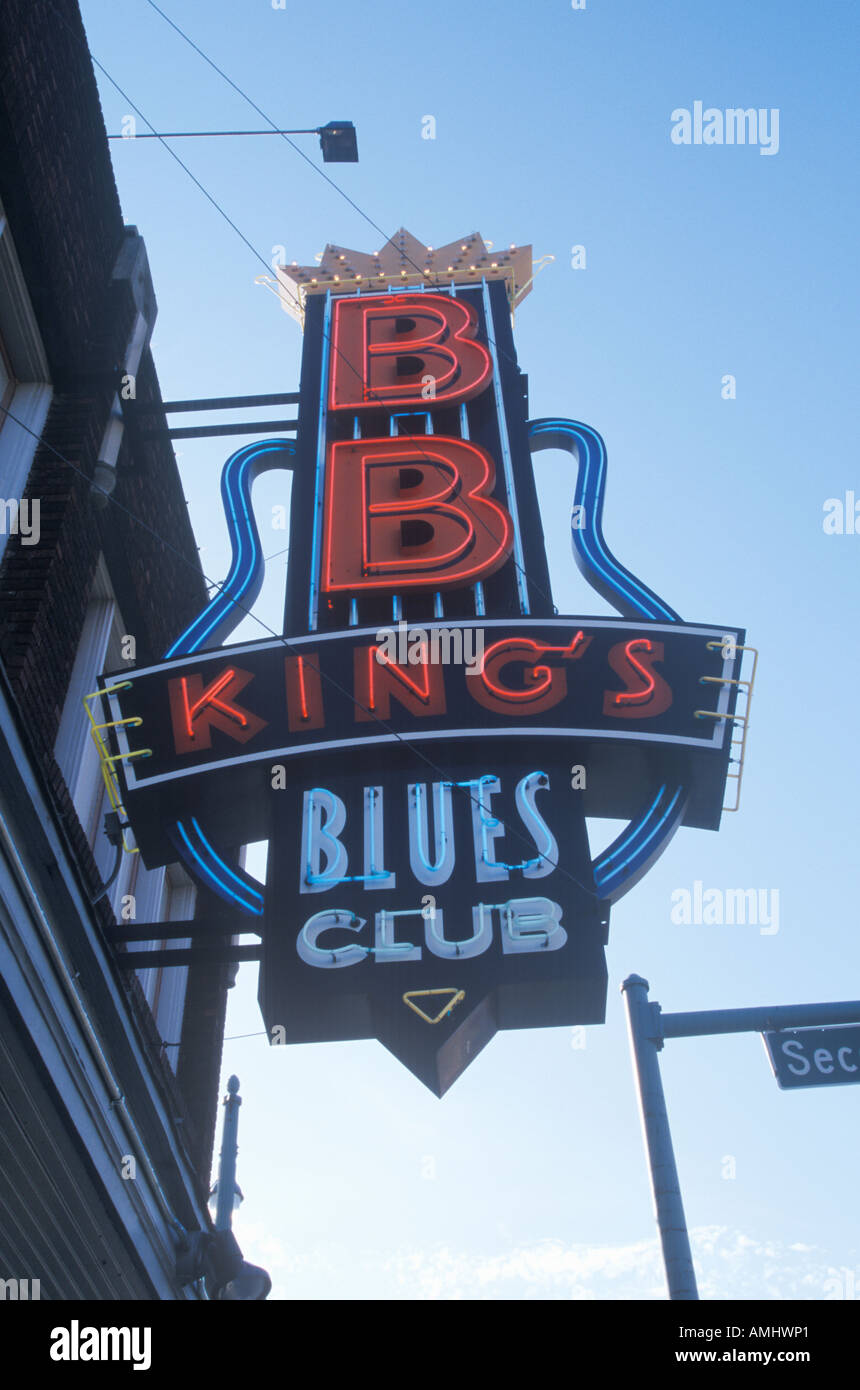 Neon sign outside BB King s Blues Club at sunset Memphis TN Stock Photo