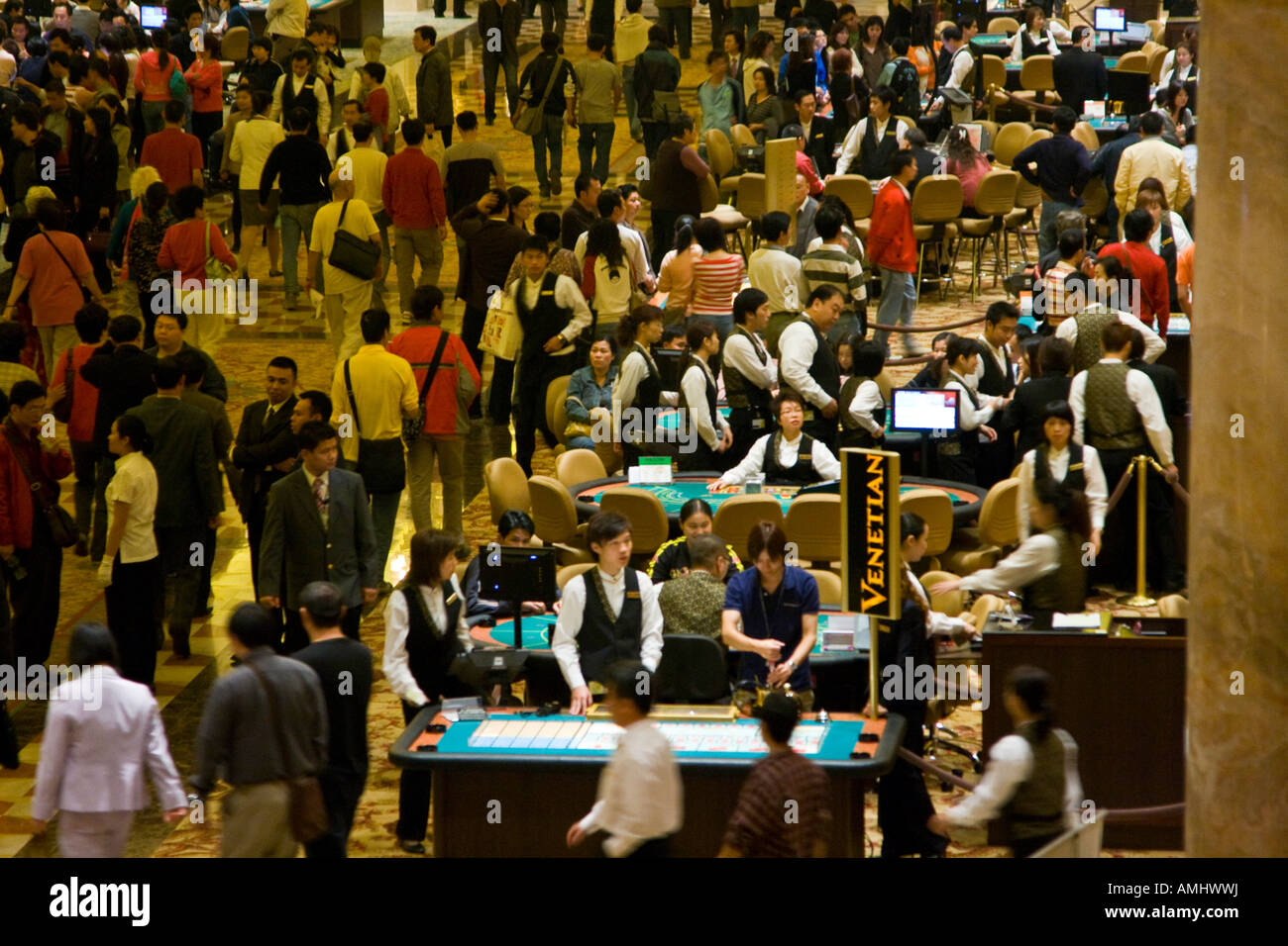 Gambling Card Tables Inside the Venetian Hotel and Casino Macau Stock Photo