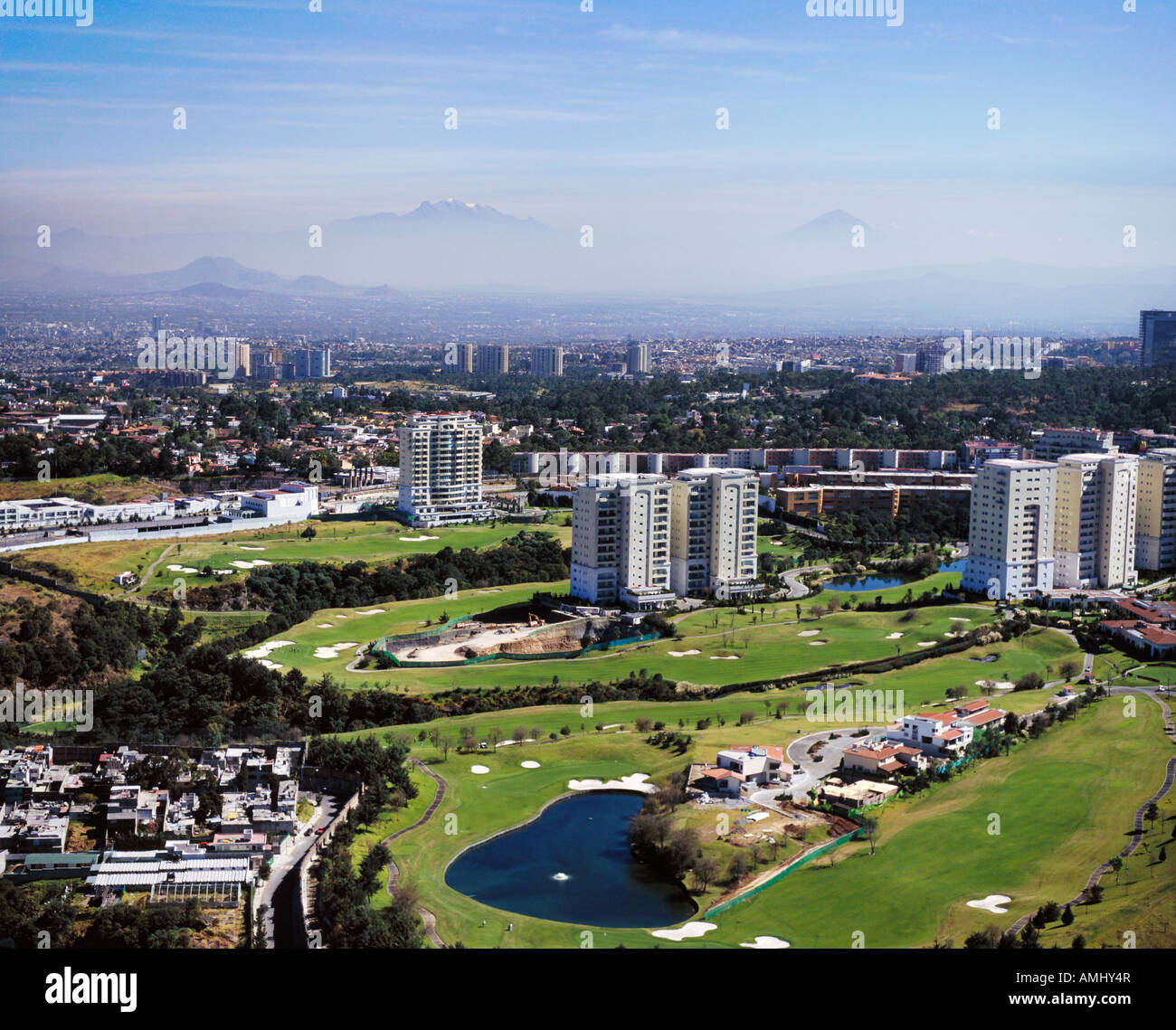 aerial view above golf course Interlomas Mexico City Stock Photo