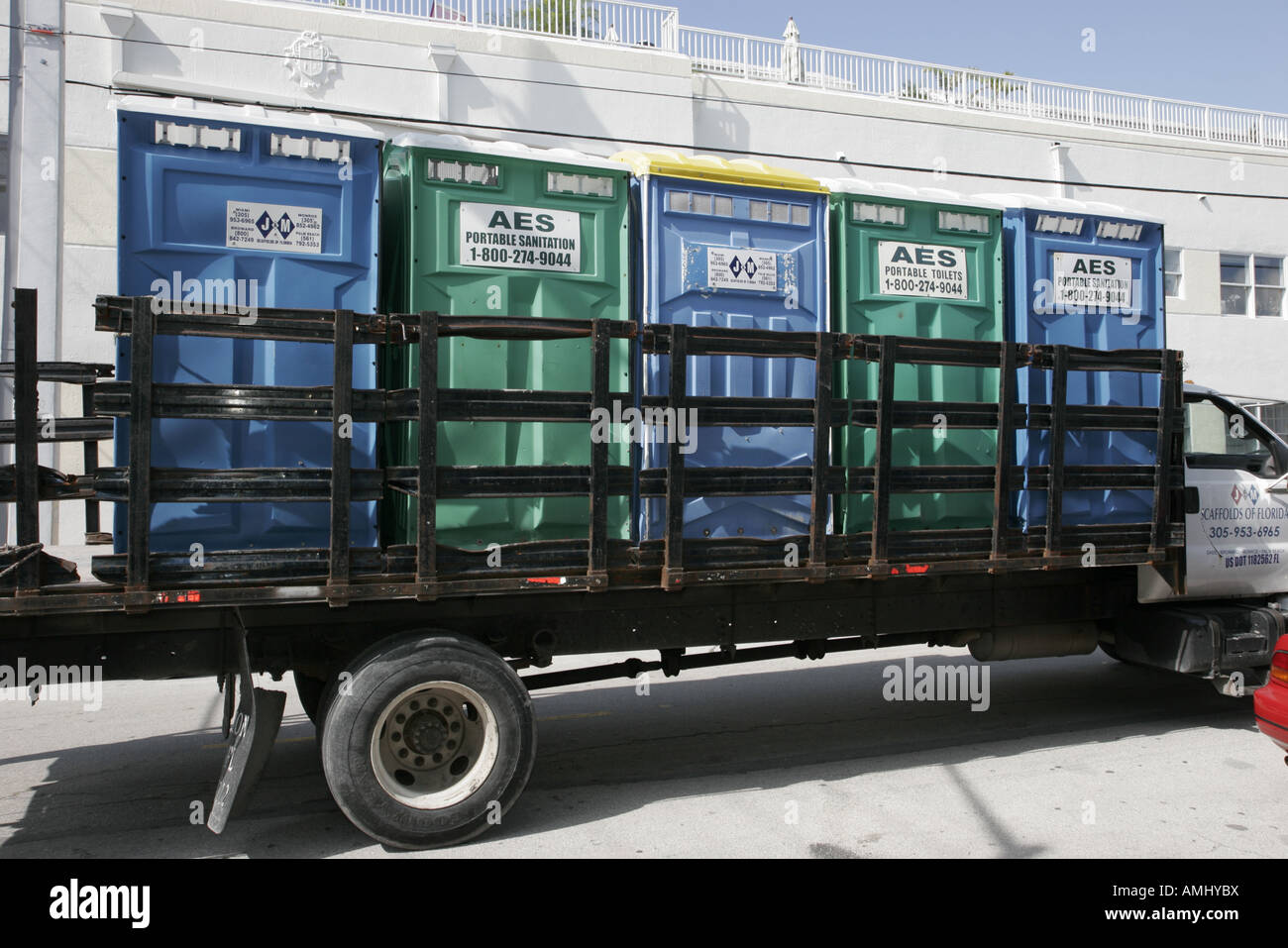 Miami Beach Florida 4th Street portable Toilets truck lorry Johnny On The Spot visitors Travel 