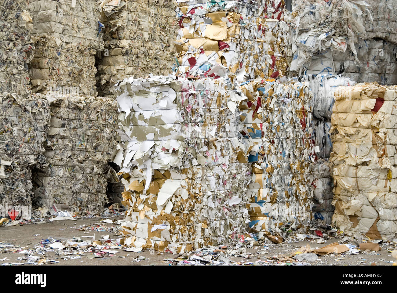 Bundles shredded paper at recycling facility England UK Stock Photo Alamy