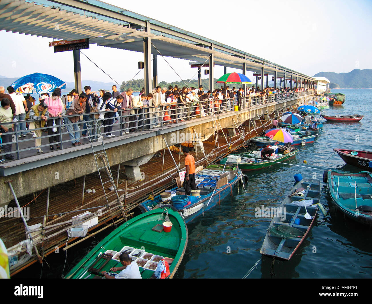 Vendors Selling Live Seafood from Boats at the Pier Sai Kung Hong Kong Stock Photo