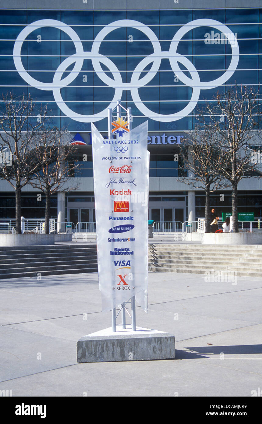 Olympic rings on side of Delta Center during 2002 Winter Olympics Salt
