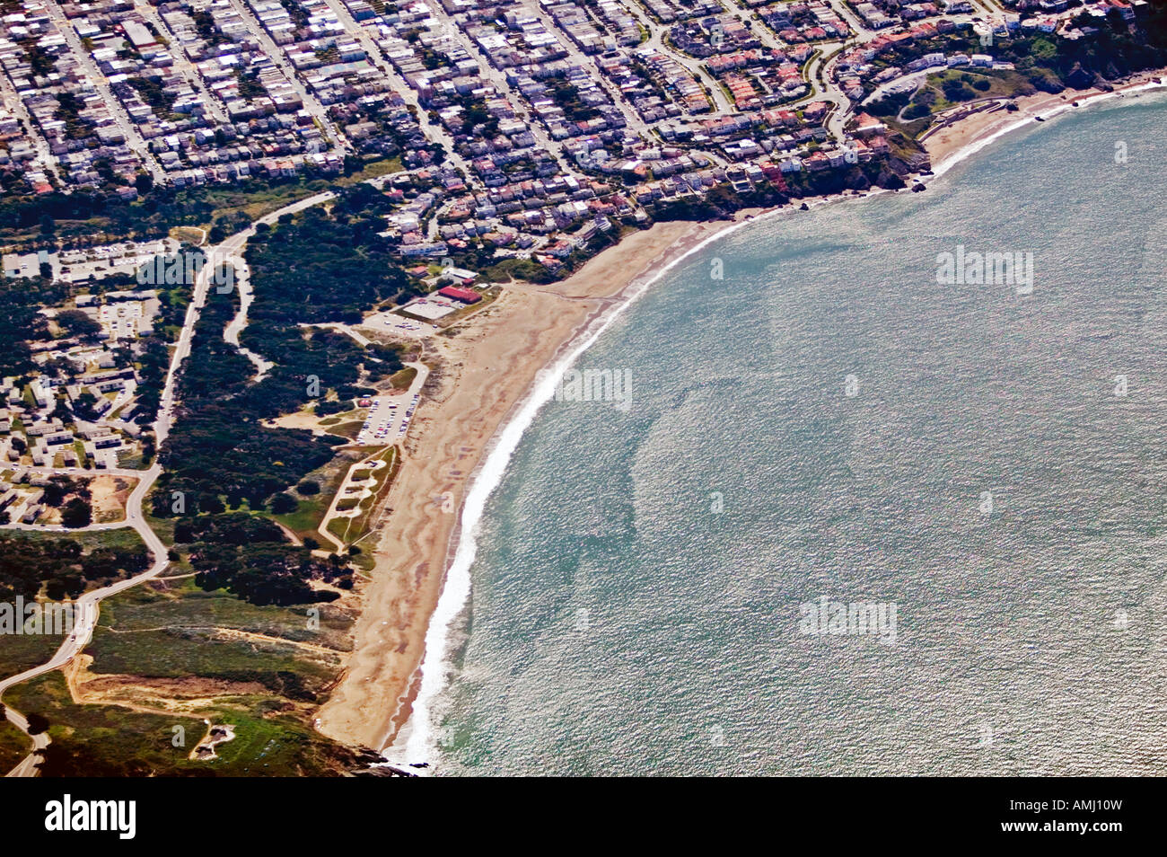 aerial view above Baker Beach Golden Gate National Recreation area San