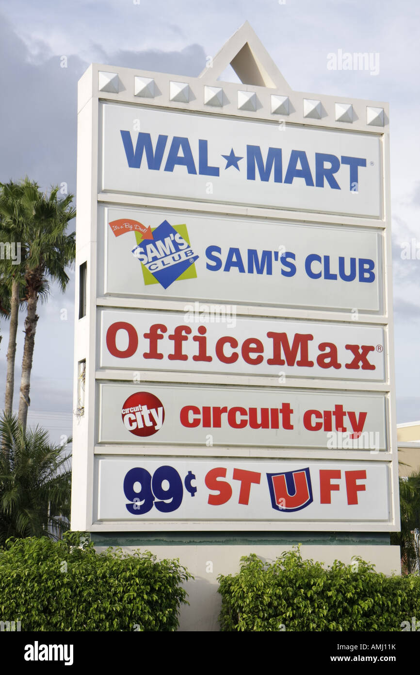Miami Florida shopping center sign WalMart Sam's Club OfficeMax Stock