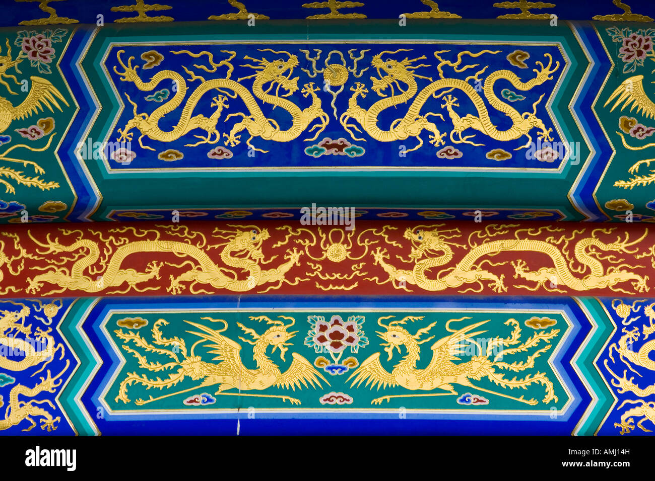 Ornate Dragon and Phoenix Detail on the Temple of Heaven Beijing China Stock Photo