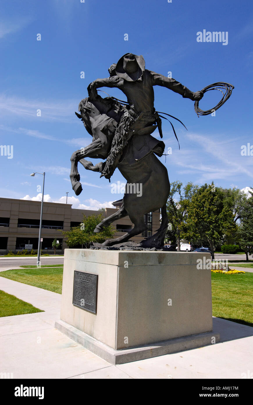 Statue Monument Of Cowboy On A Horse To The Citizens Of Wyoming At Stock Photo Alamy