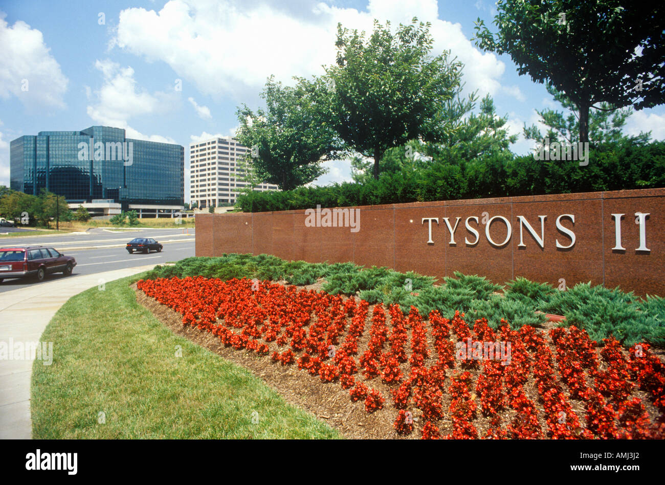 Detail of Tyson s Corner with landscaping Fairfax County VA Stock Photo