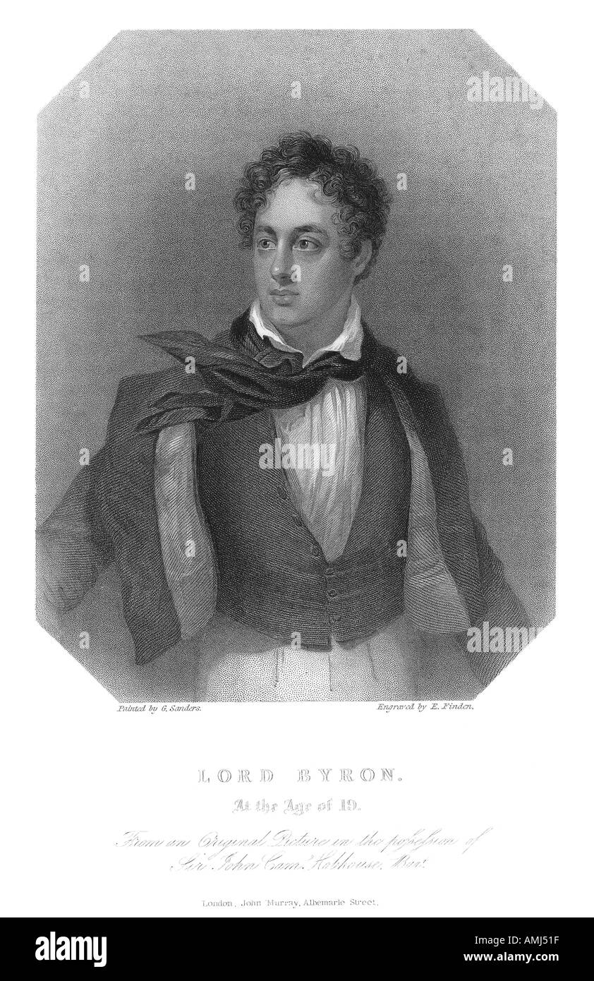 Lord Byron 1788 1824 Engraving of the poet at 19 Stock Photo