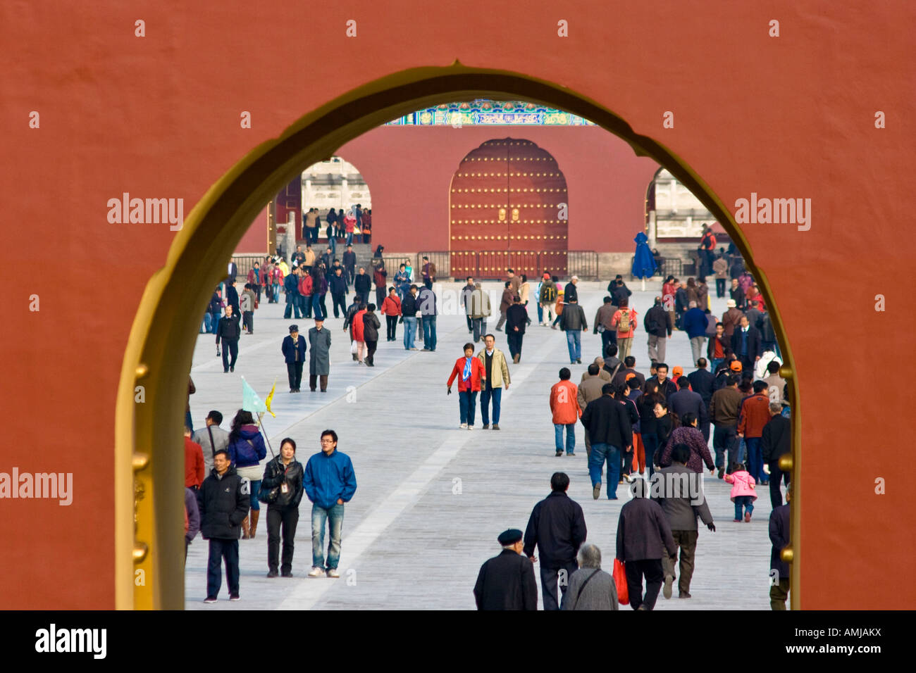 Tourists Crowd the Temple of Heaven Beijing China Stock Photo