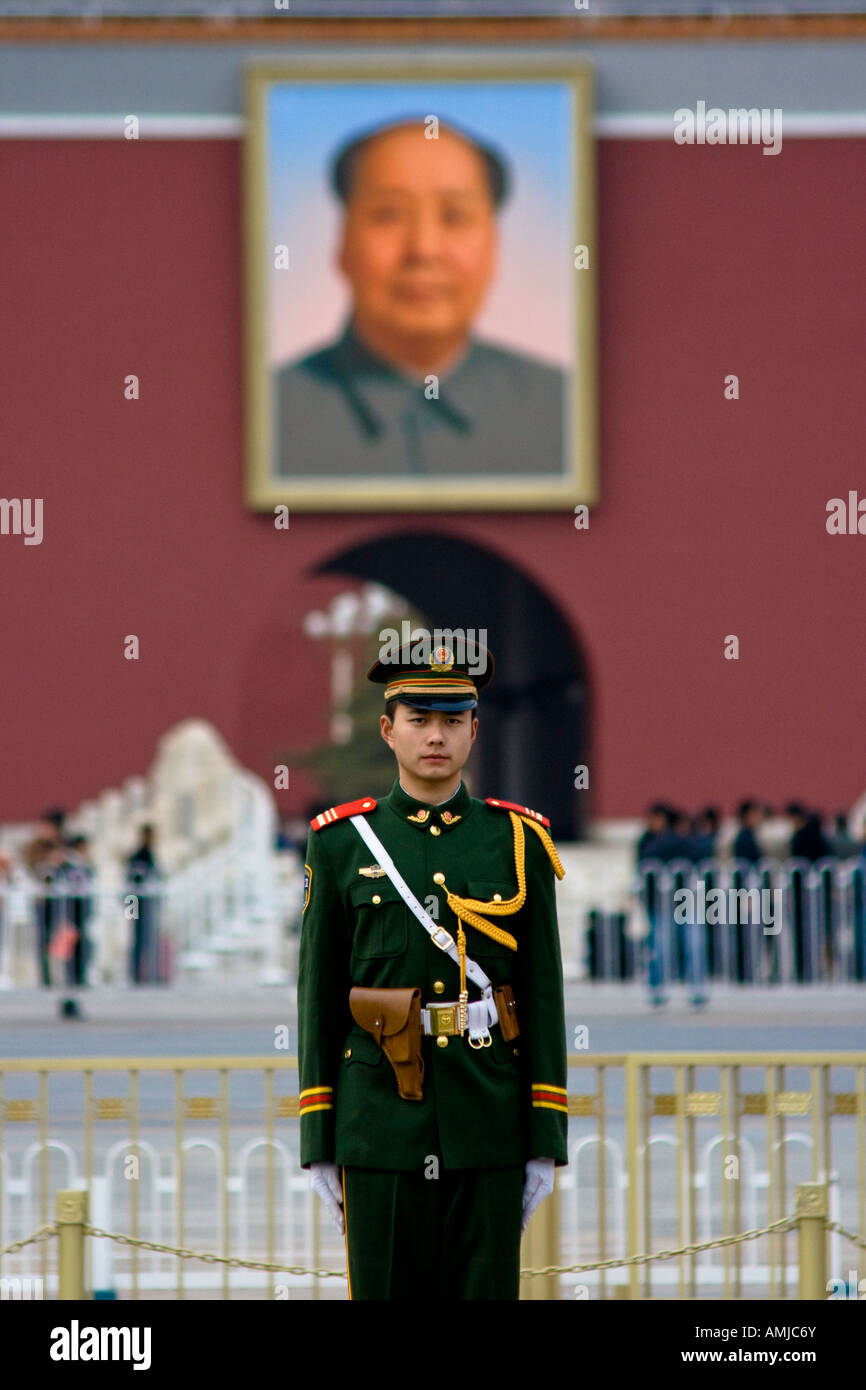 Chinese Soldier Standing Guard Tiananmen Square Beijing China Stock Photo