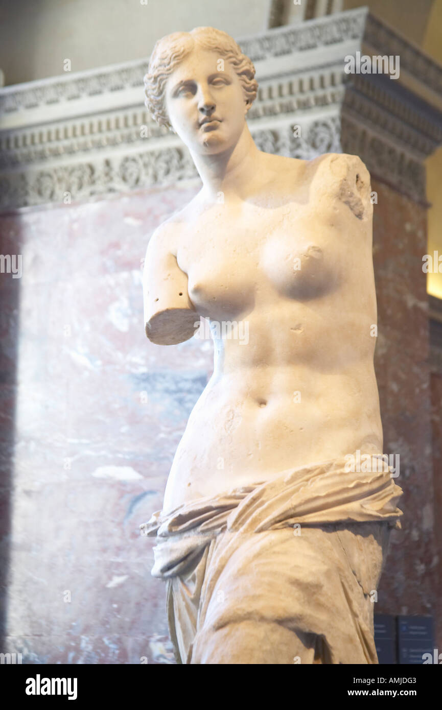 Statue of Venus de Milo Aphrodite Greece ca 150 125 BC at the Louvre Museum Paris France Stock Photo