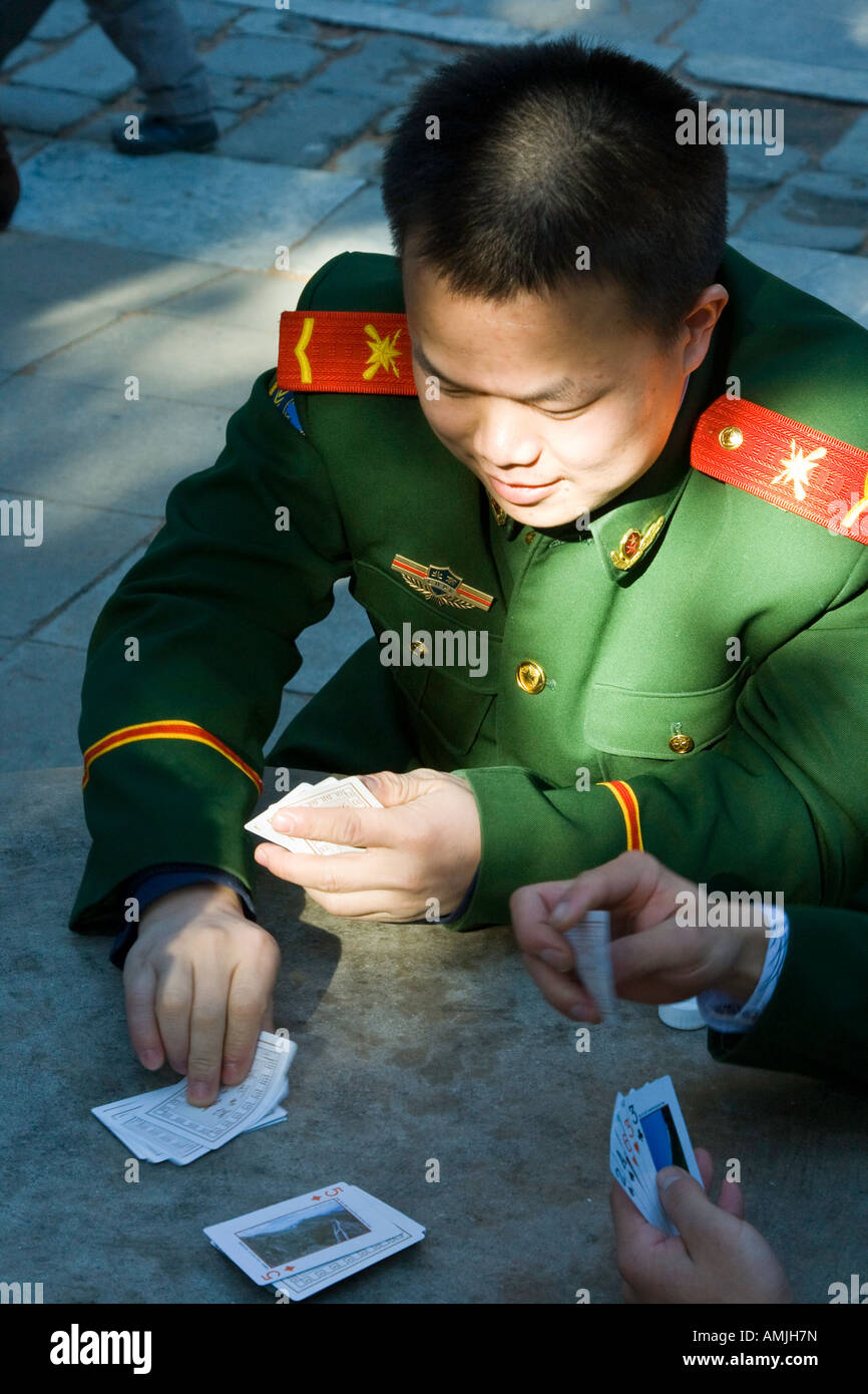 Chinese Soldiers Playing Cards at Dingling Ming Tombs Beijing China
