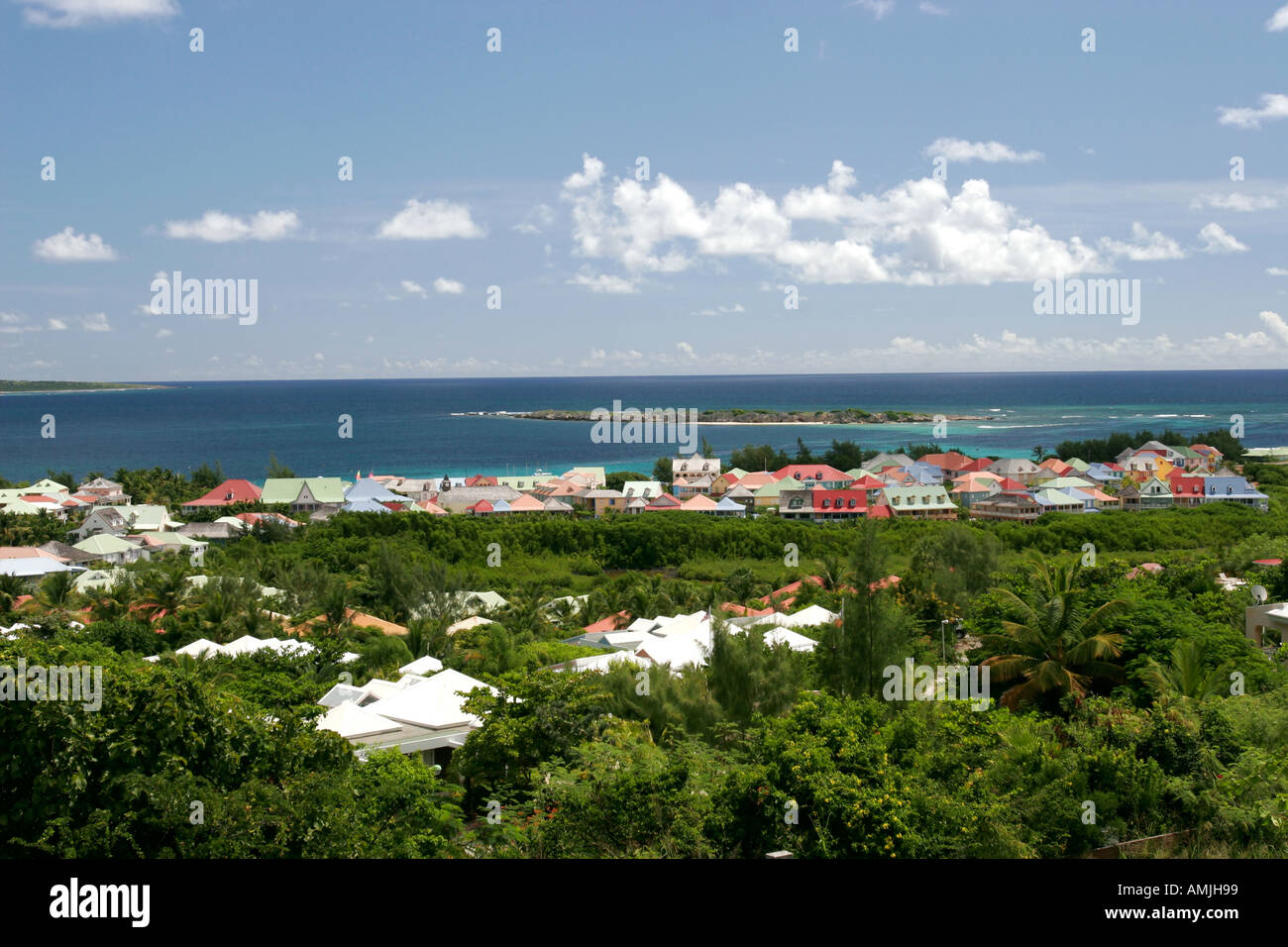 Houses with coloured roofs Orient Beach French St Martin Stock Photo