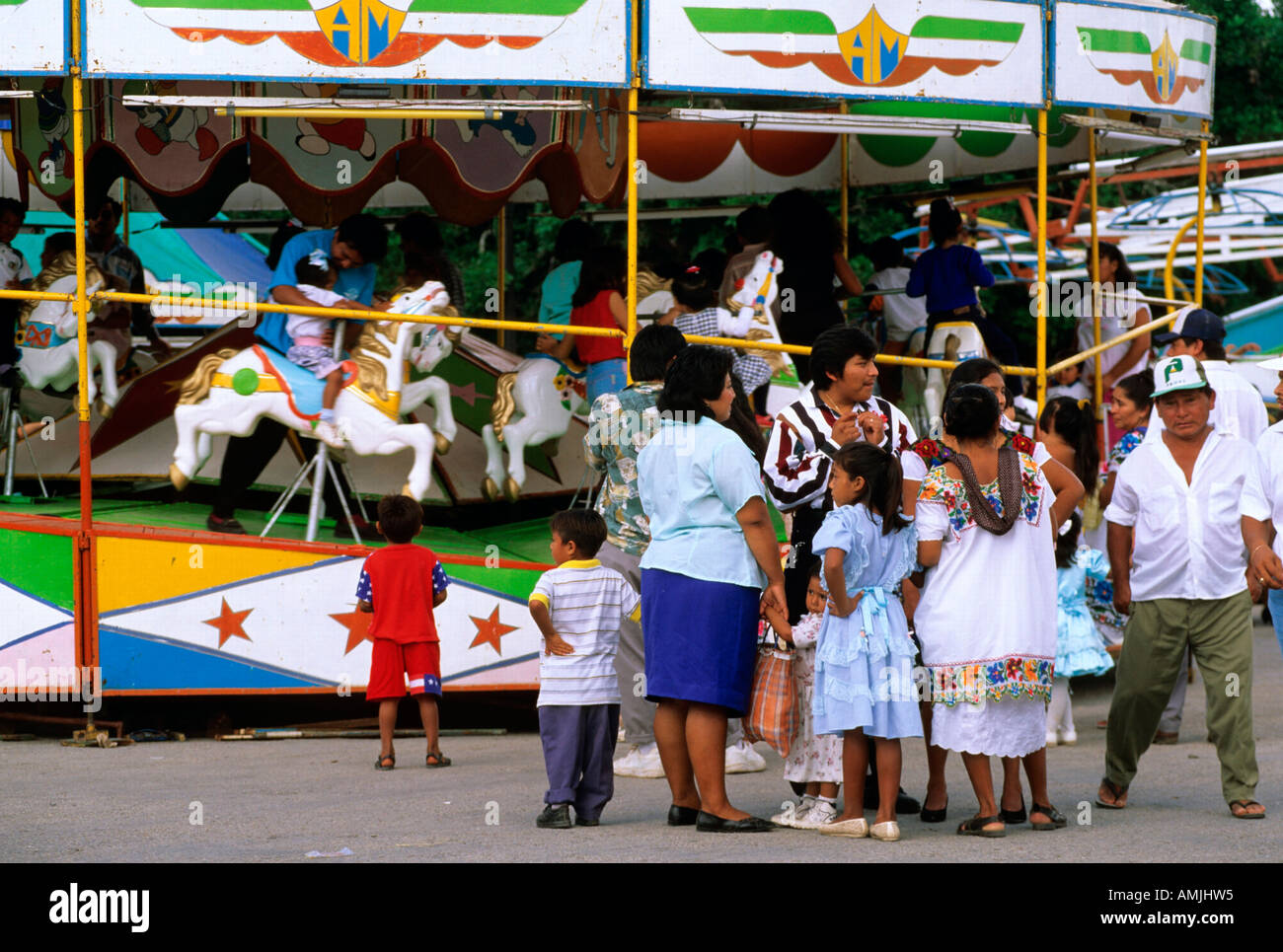 Mexiko, Yucatan, Hunucma bei Merida, Rummelplatz bei religiöser Fiesta Stock Photo