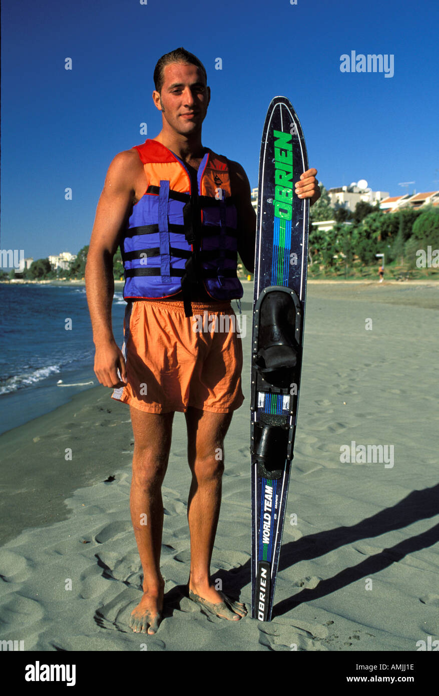 Limassol man with his water ski Stock Photo