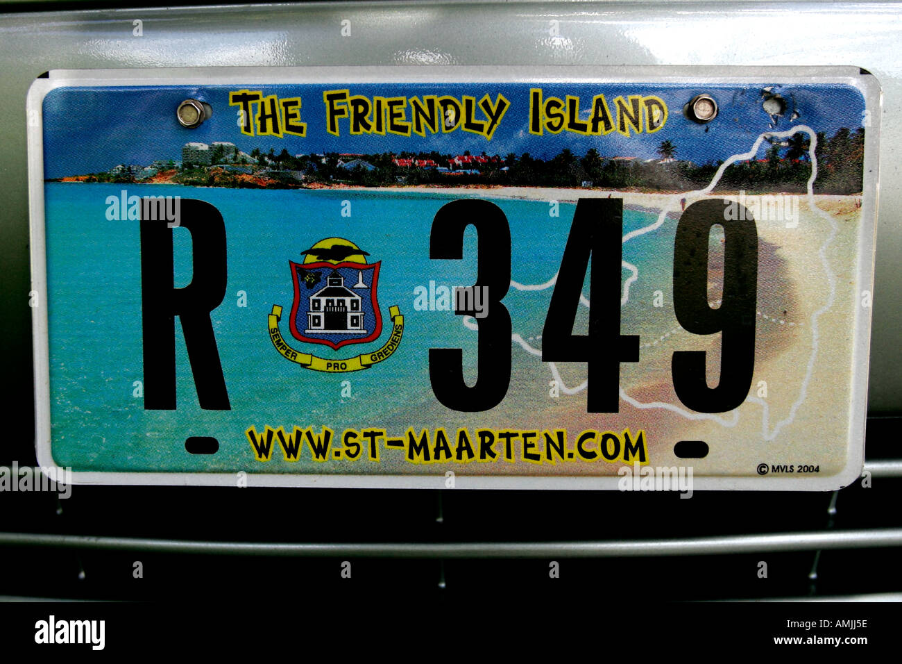The Friendly Island St Maarten vehicle licence plate Stock Photo