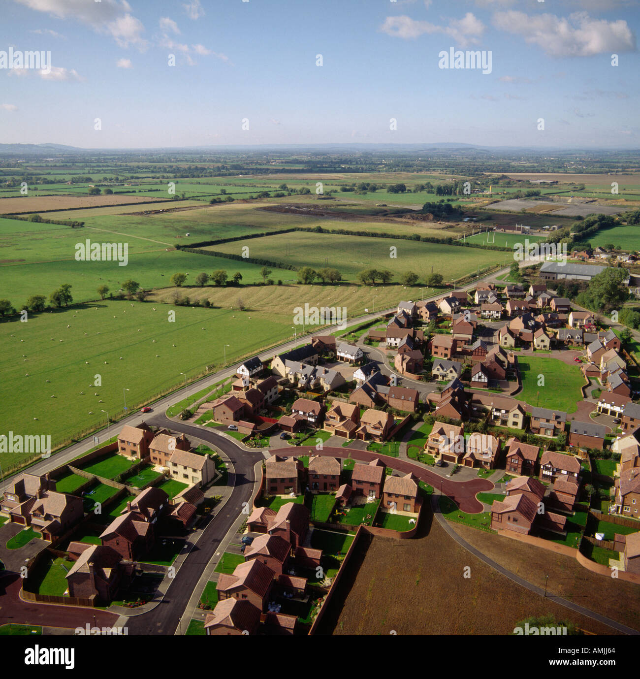 New housing at edge of town Gloucestershire UK aerial view Stock Photo
