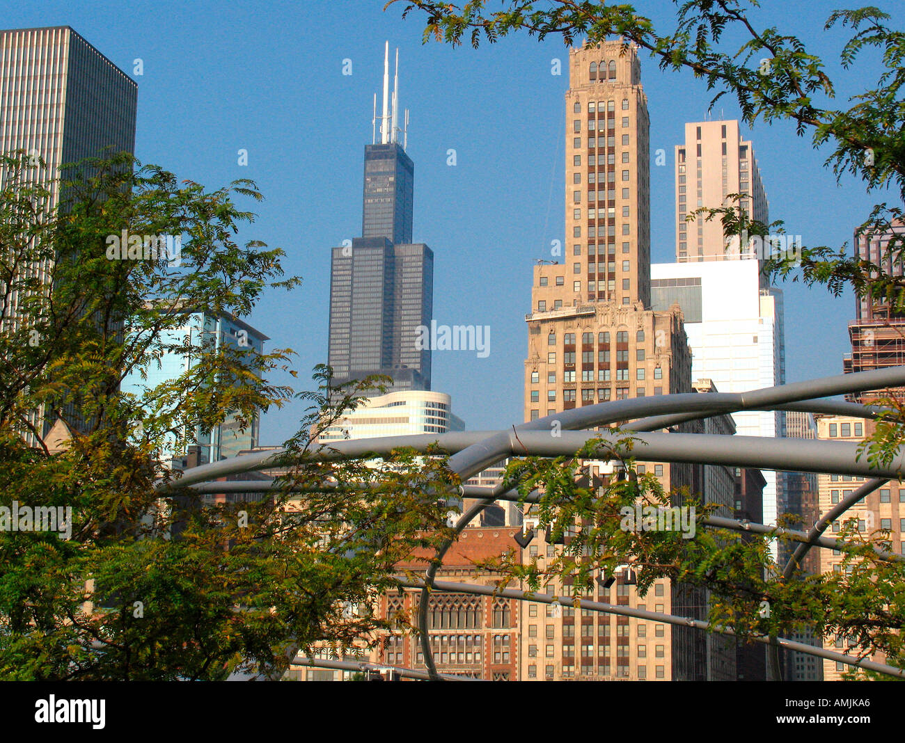 Millennium Park with Chicago skyline behind Illinois USA Stock Photo ...