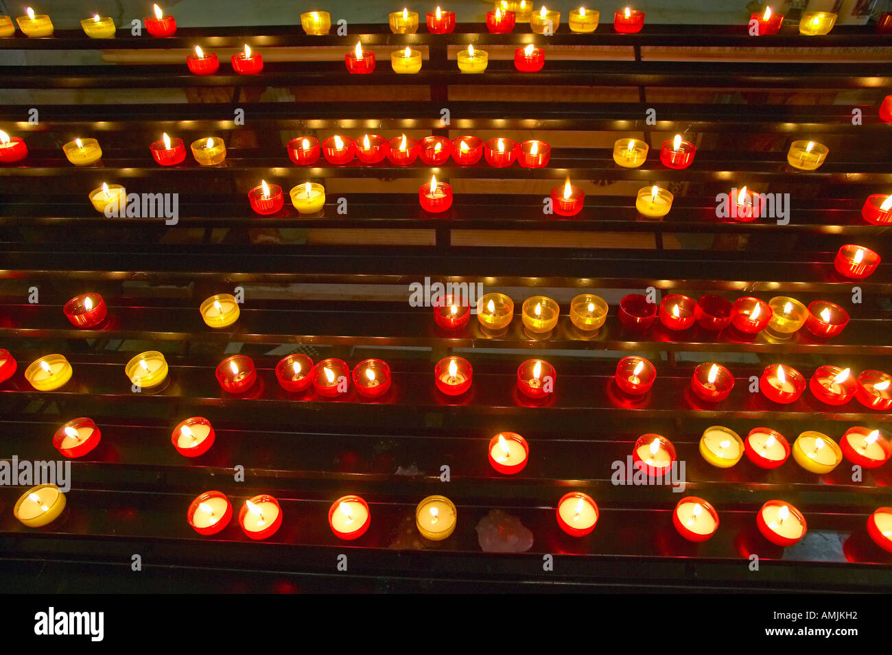 Lit Candles inside Notre Dame de la Garde Marseilles France Stock Photo