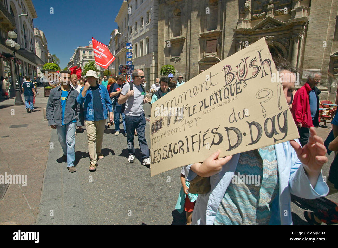 Parade demonstration against war in Irag Anti George W Bush Sign Avignon France Stock Photo