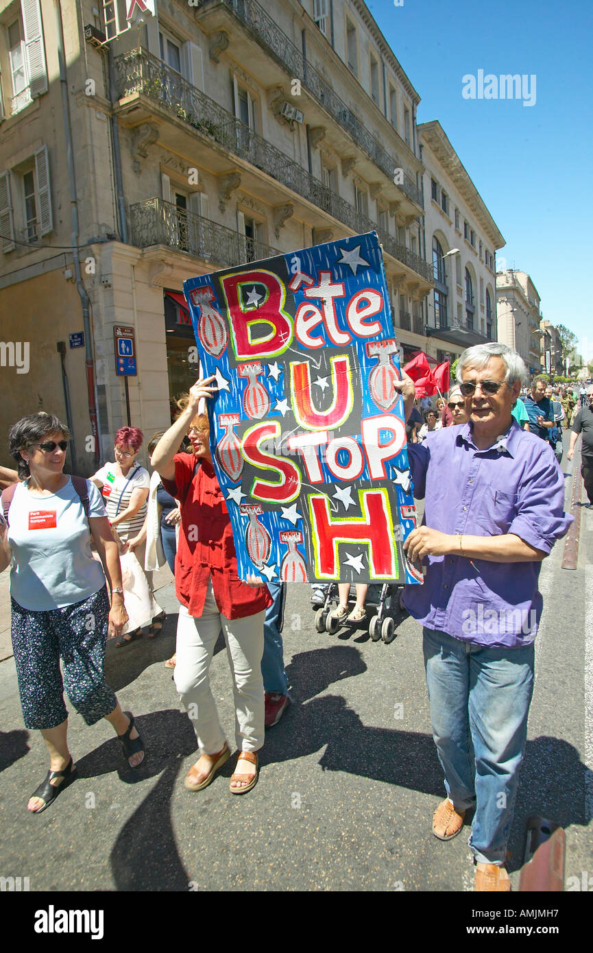 Parade demonstration against war in Irag Anti George W Bush Sign Avignon France Stock Photo