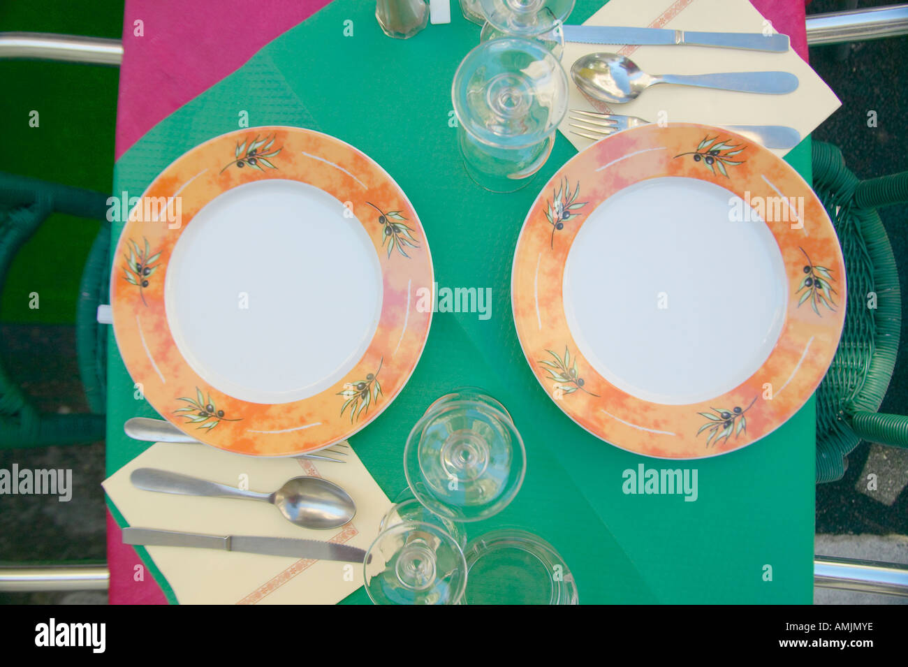 Place setting at Café Nice France Stock Photo