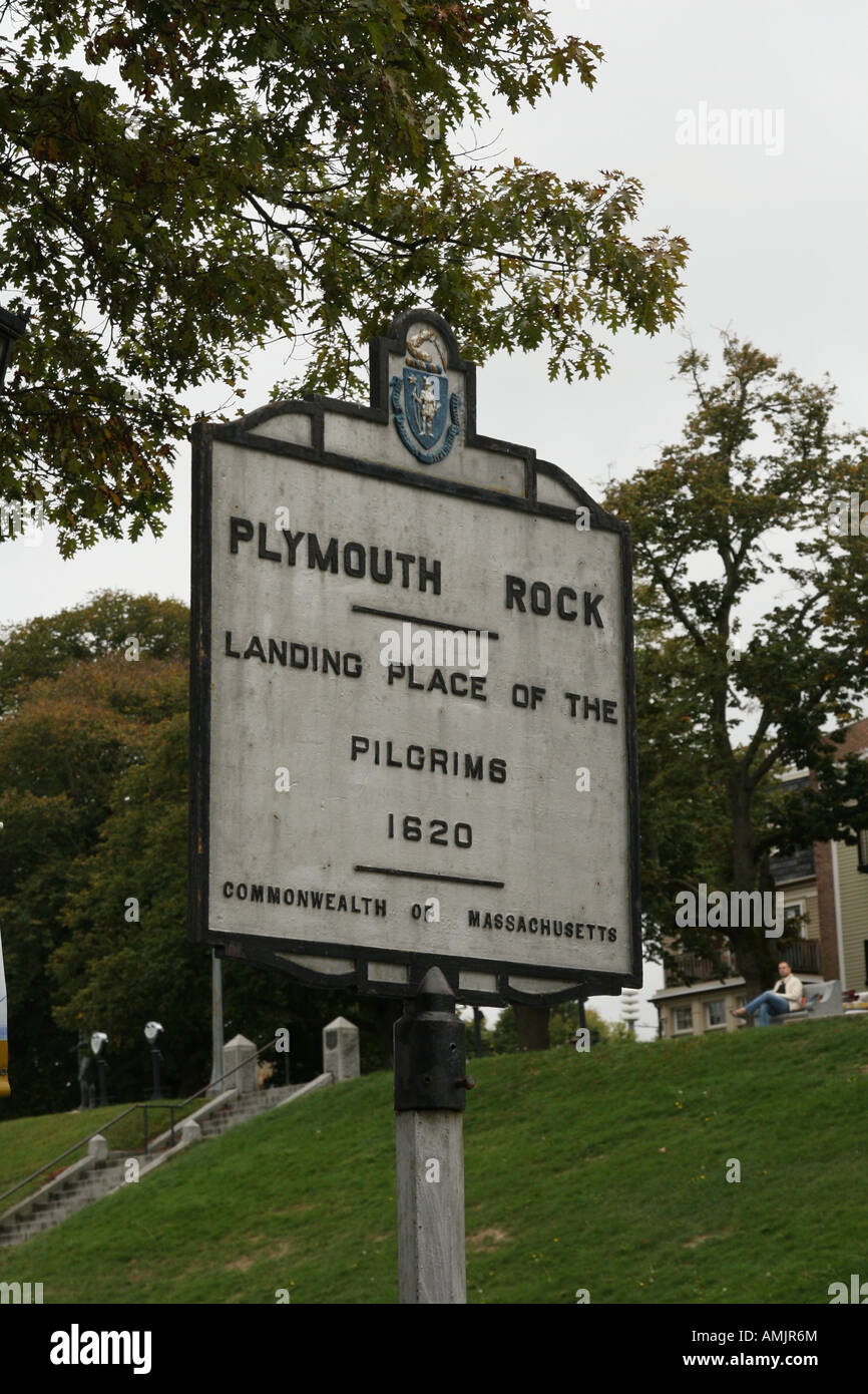 Plymouth Rock Sign Plymouth New England Massachusetts USA United States of America Stock Photo