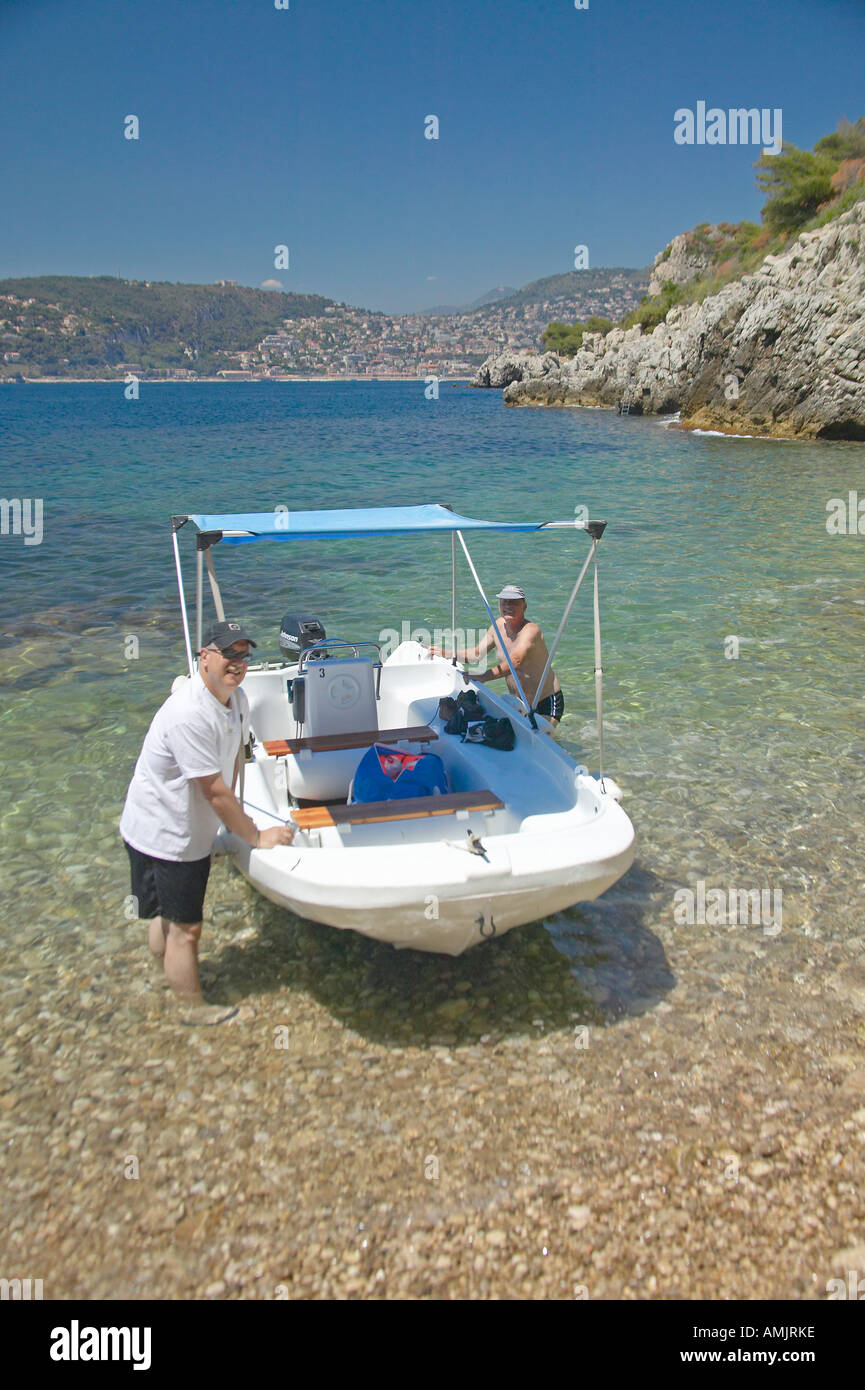 Boaters in Mediteranean near Villefranche sur Mer French Riviera France Stock Photo