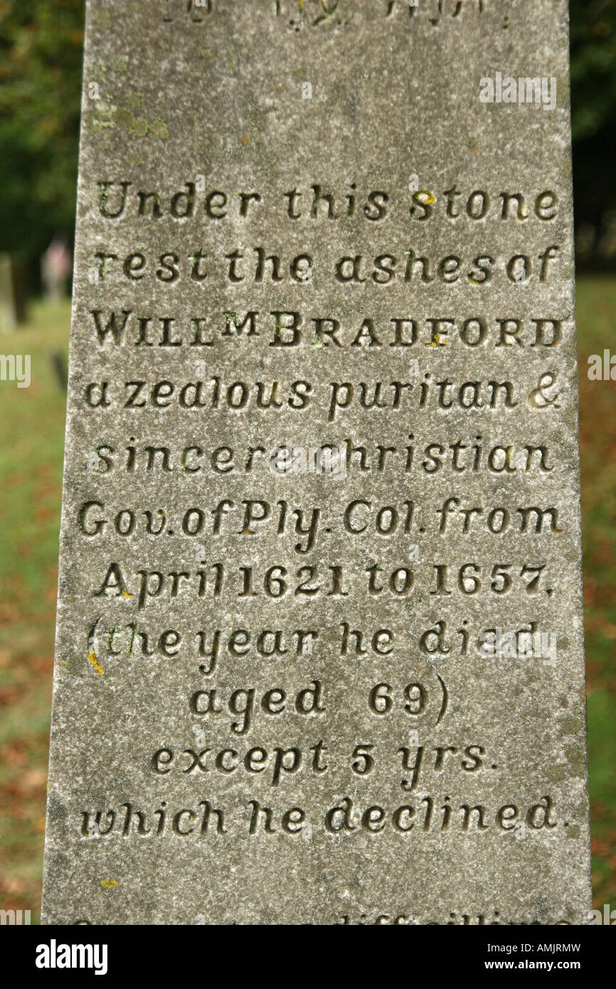 Grave of William Bradford First Governor of the Plymouth Colony Stock Photo