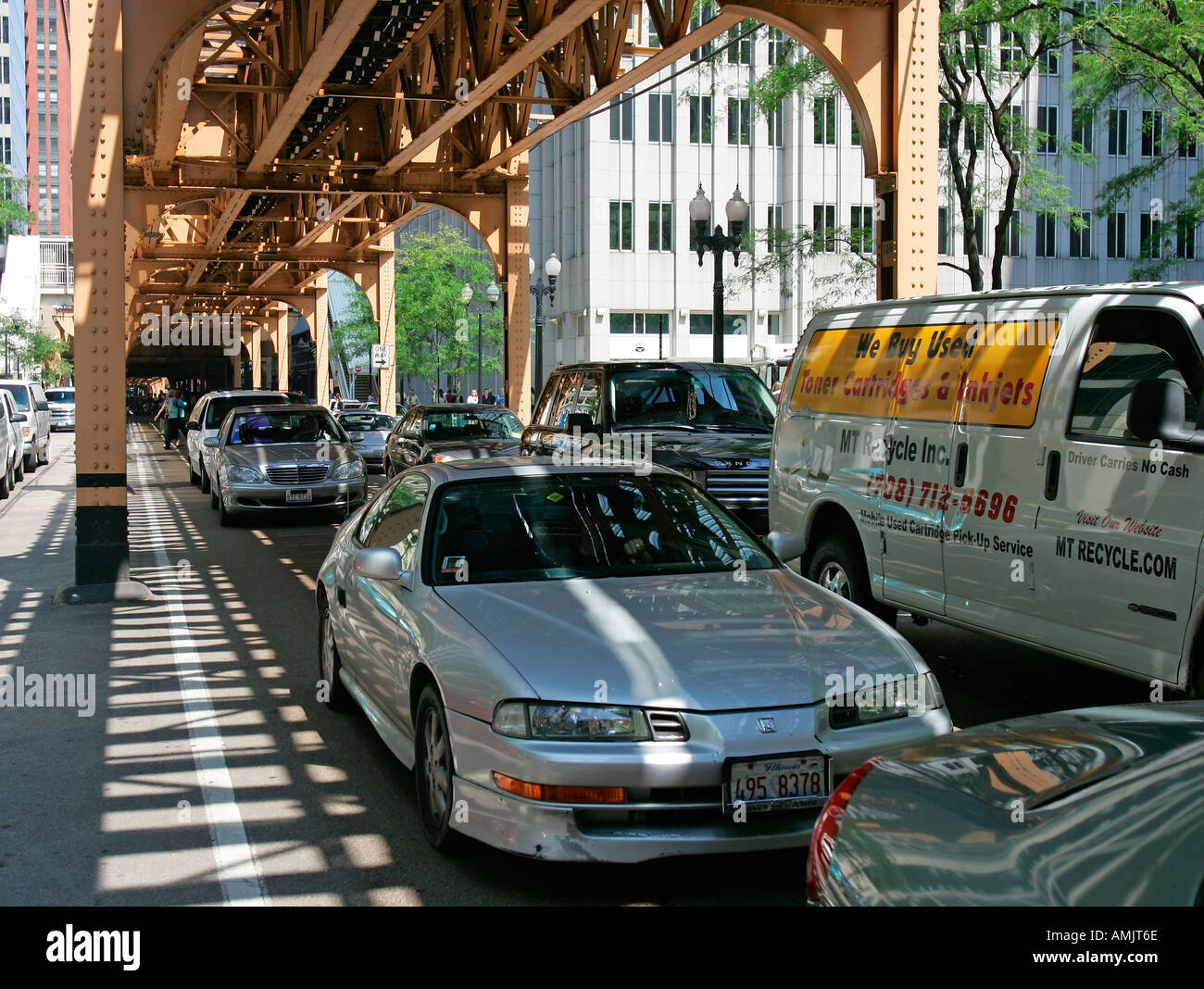 Traffic under the downtown elevated railway The Loop Chicago Illinois ...
