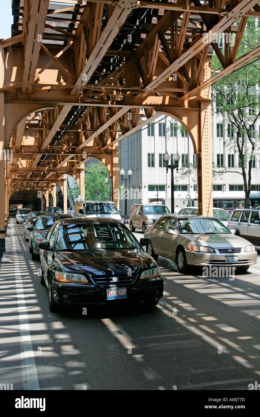 Traffic under the downtown elevated railway The Loop Chicago Illinois ...
