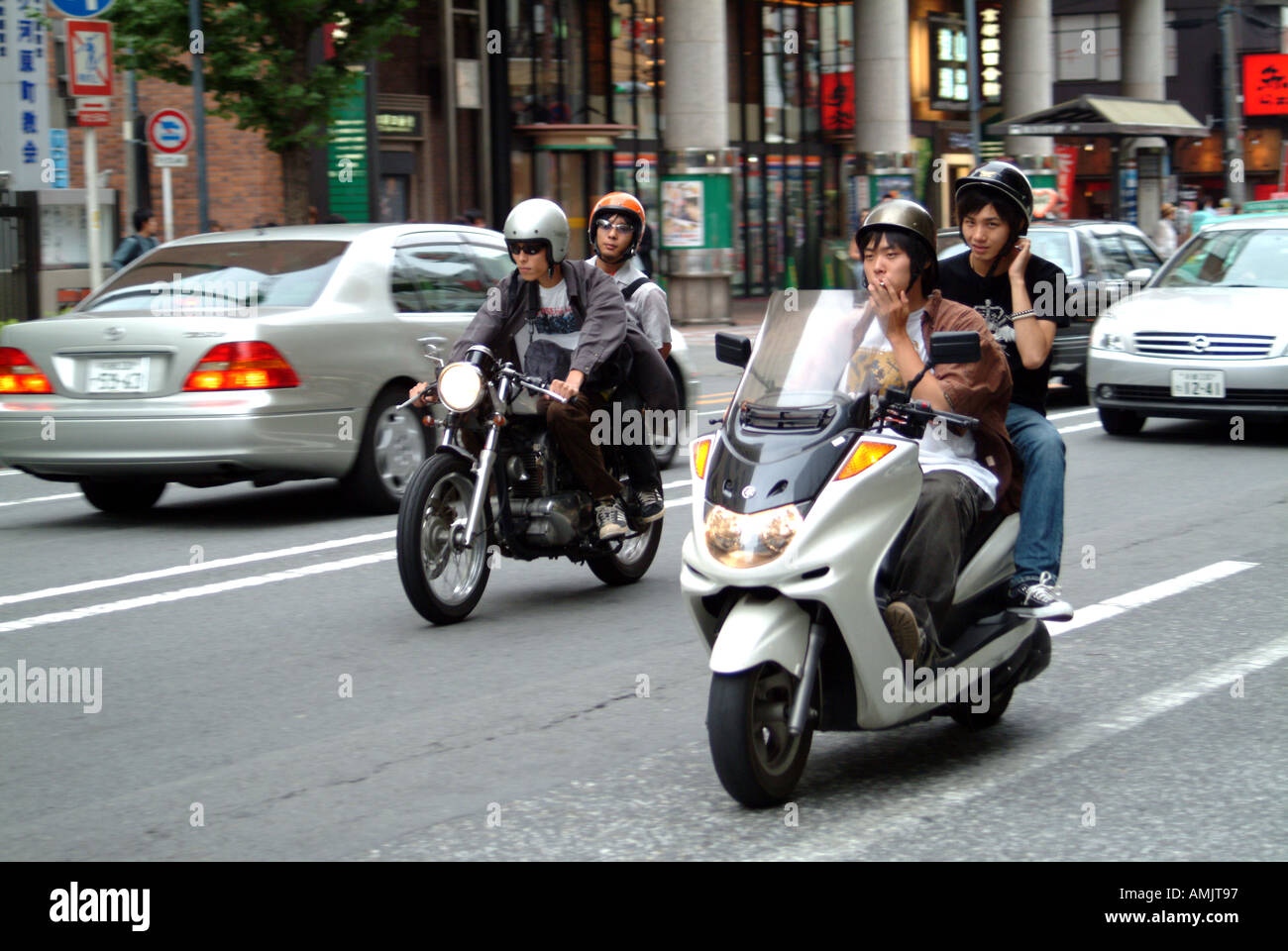 Motorcyclists Kyoto Japan Stock Photo