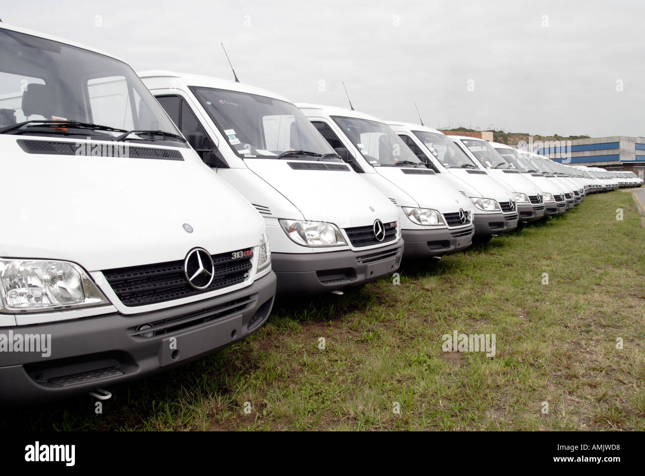 Row of white vans for export East London South Africa Stock Photo - Alamy